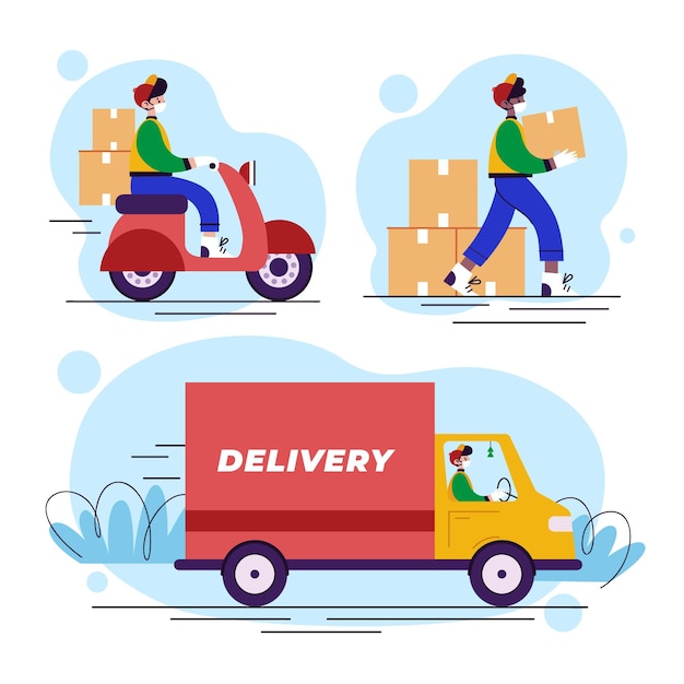 Free vector delivery service with masks concept