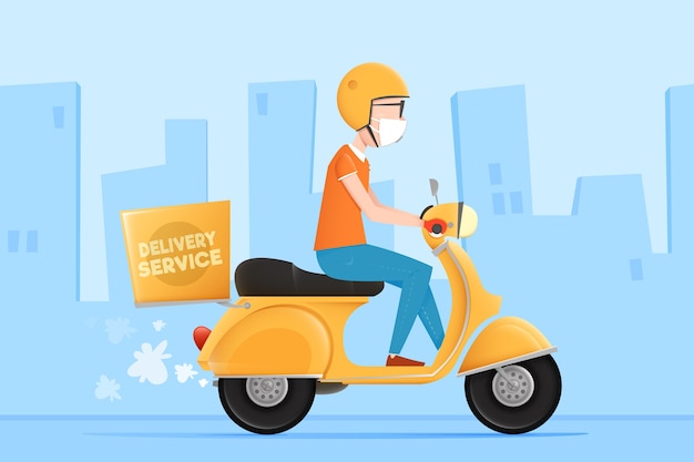 Free vector delivery service with masks concept