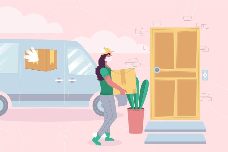 無料Vector 医療用マスクを着用した女性との宅配サービス