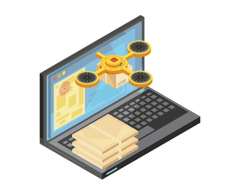 Free Vector delivery tracking by internet isometric composition including packages on keyboard, goods location on laptop screen vector illustration