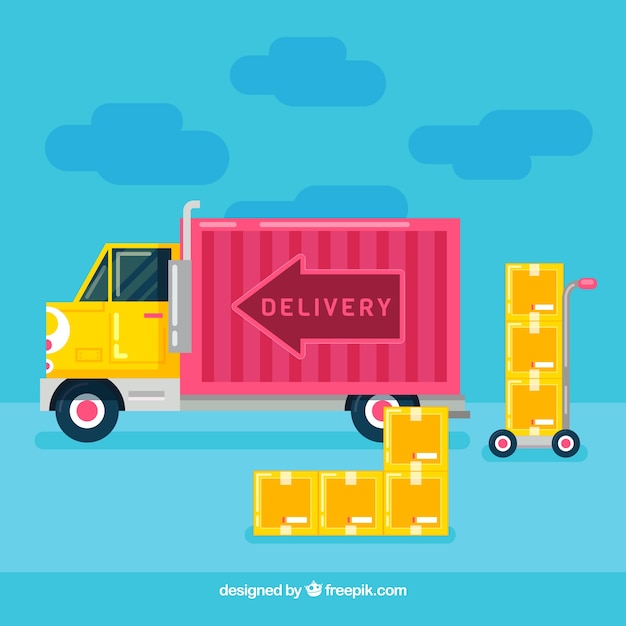 Free vector delivery truck and carton boxes