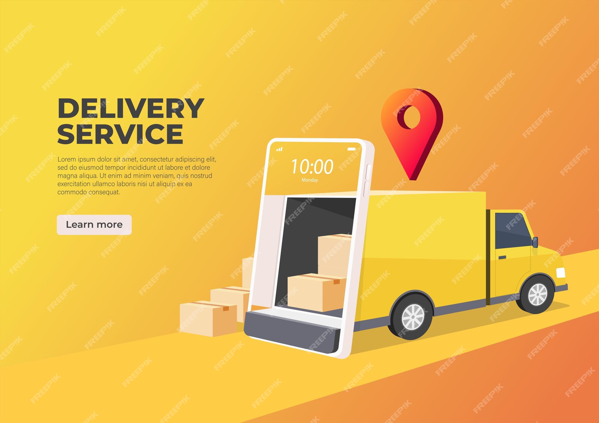 Premium Vector | Delivery truck opens the door from the mobile phone screen.