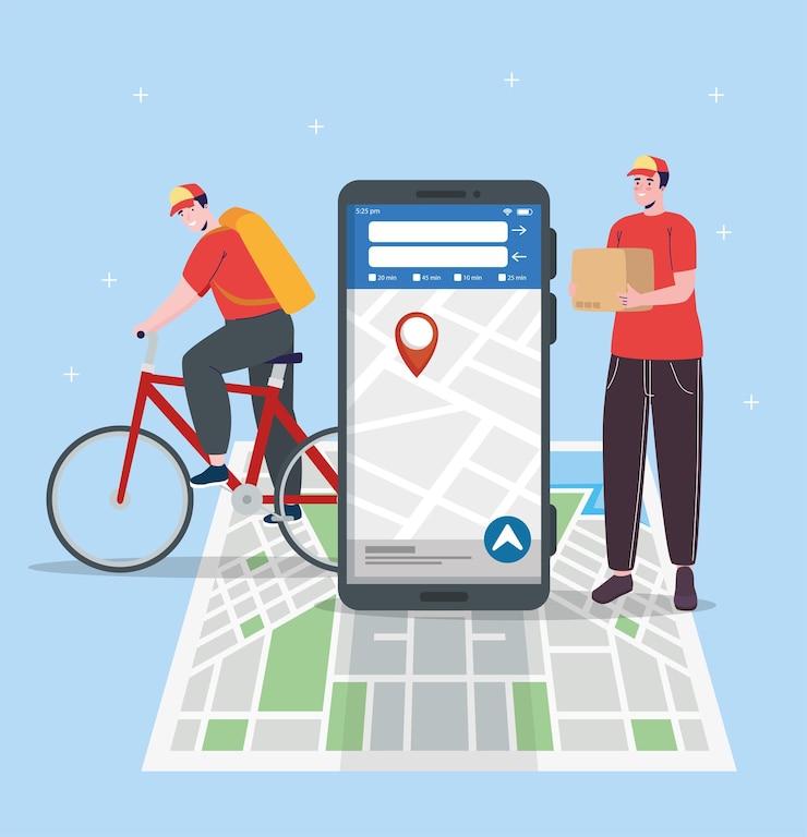 Free Vector delivery workers with gps app