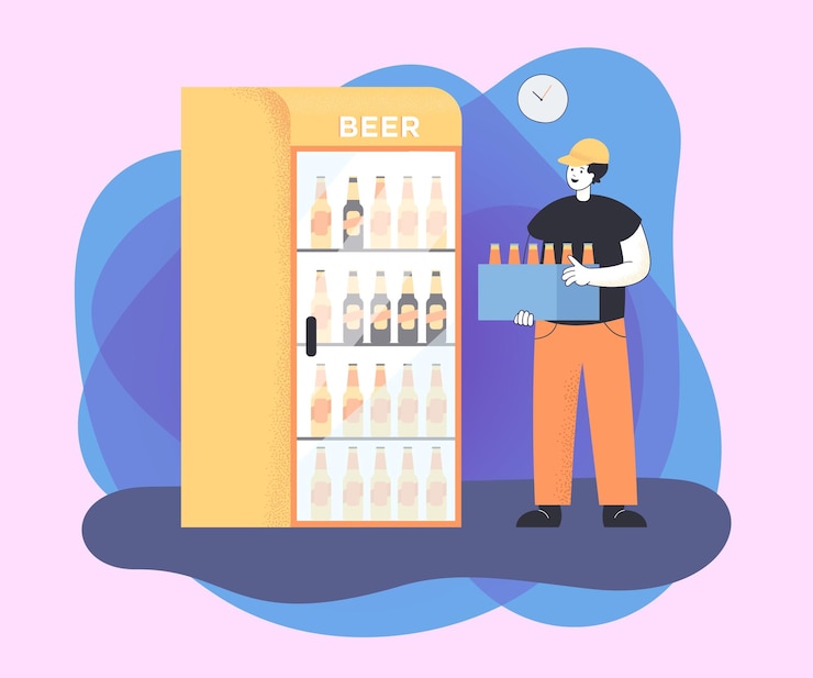 Free Vector deliveryman with crate of fresh beer