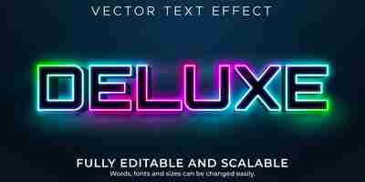 Free vector deluce neon editable text effect, shiny and neon text style