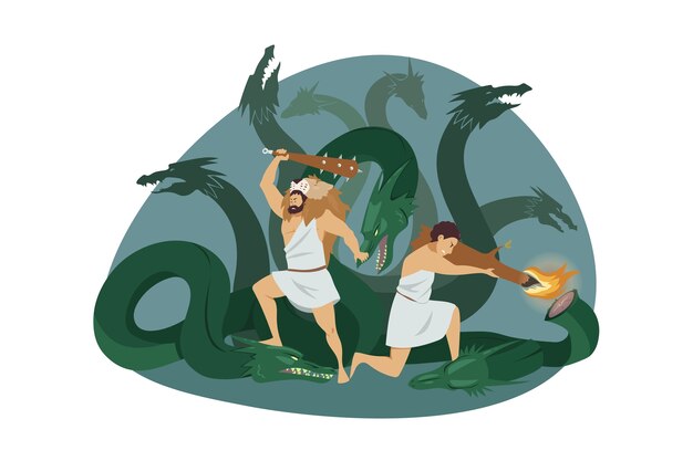 プレミアムベクター ヘラクレスフラットイラスト 古代ギリシャの神 神の英雄 神話の人物 男らしさの象徴 白い背景の上の孤立した漫画のキャラクター