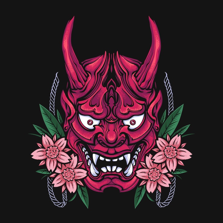 Free Vector demon oni with sakura design