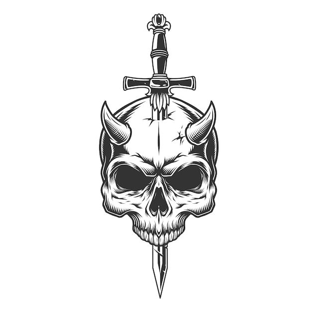 Free vector demon skull pierced with knife