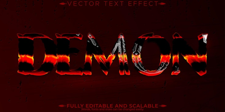 Free Vector demon text effect editable evil and supernatural customizable font style
