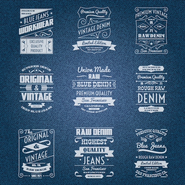 Free vector denim jeans white typography labels