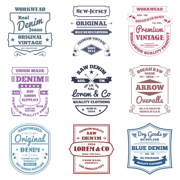 Free vector denim typography emblems