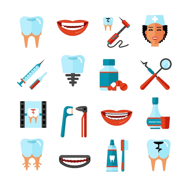 Vettore gratuito set di icone di cure dentistiche