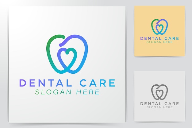 Cure dentistiche e amore. Idee per il logo della tecnologia. Design del logo di ispirazione. Illustrazione di vettore del modello. Isolato su sfondo bianco