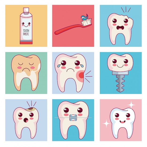 Dental care set icons