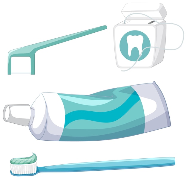 Бесплатное векторное изображение Оборудование для чистки зубов на белом фоне