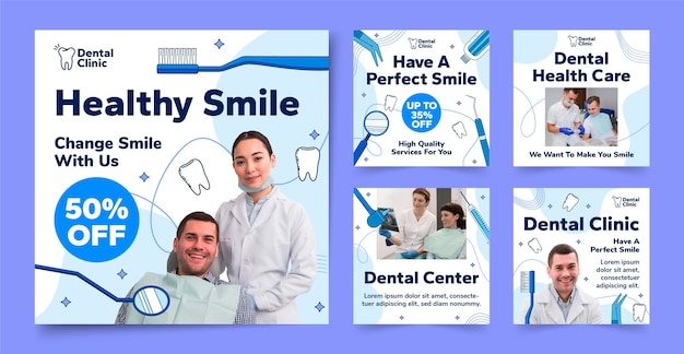 Бесплатное векторное изображение Дизайн шаблона поста в instagram для стоматологической клиники