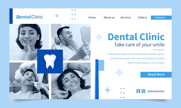 Vettore gratuito progettazione del modello della pagina di destinazione della clinica odontoiatrica