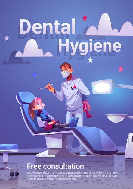 Dental hygiene cartoon poster child and doctor