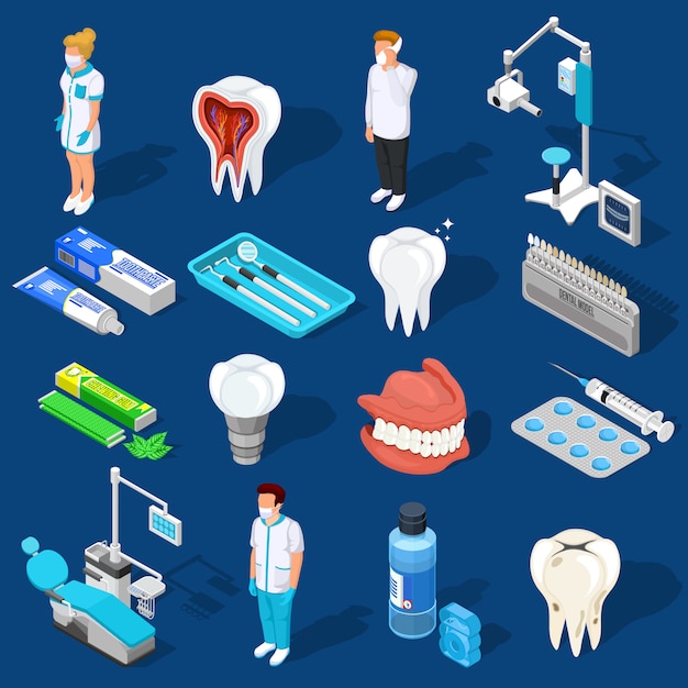 Бесплатное векторное изображение Набор элементов стоматологической работы