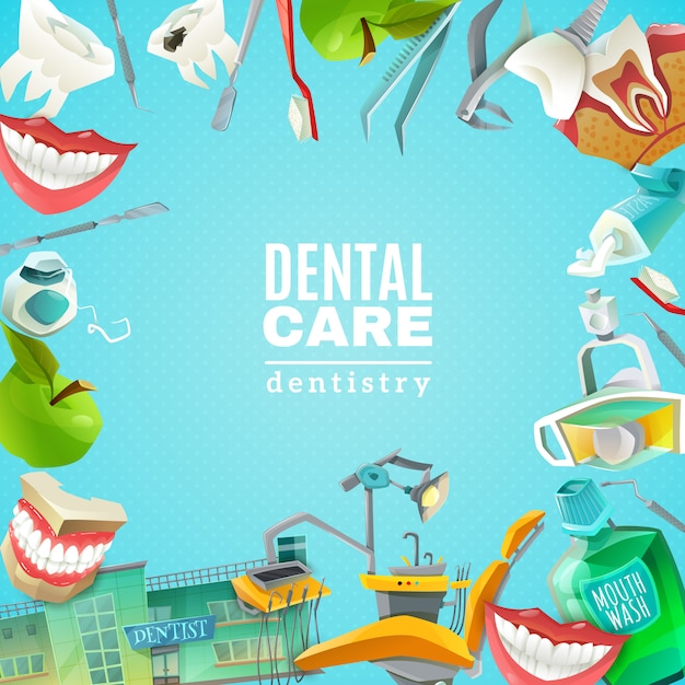 Бесплатное векторное изображение dentals care плоская рамка фон постер