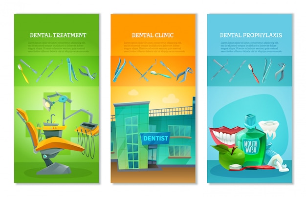 Free vector dentist 3 flat vertical banners set