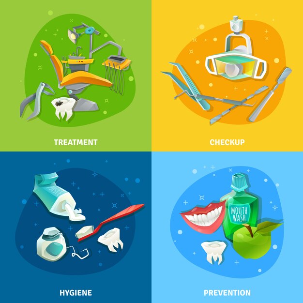 Dentist 4 Flat Icons Square Banner