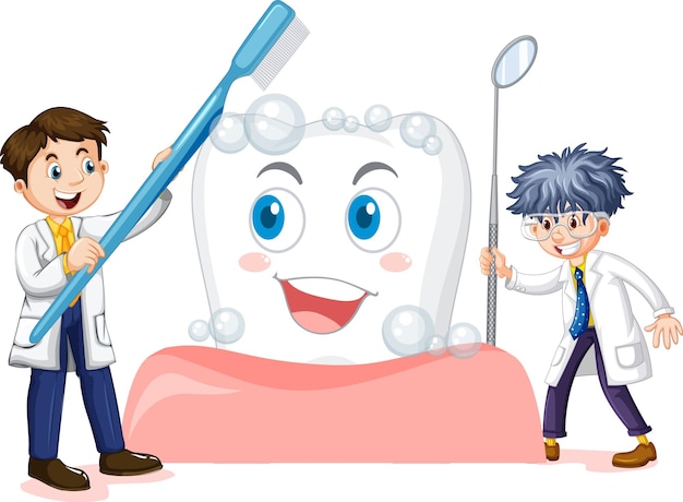 Бесплатное векторное изображение Стоматолог чистит зуб зубной щеткой на белом фоне