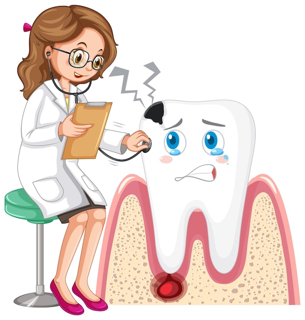 Vettore gratuito dentista esaminando la carie dentaria su sfondo bianco