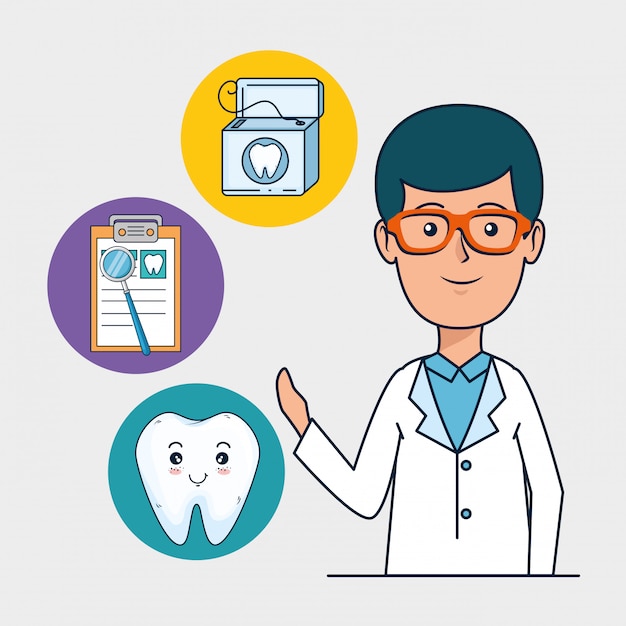 Free vector dentist man with tooth diagnosis treatment