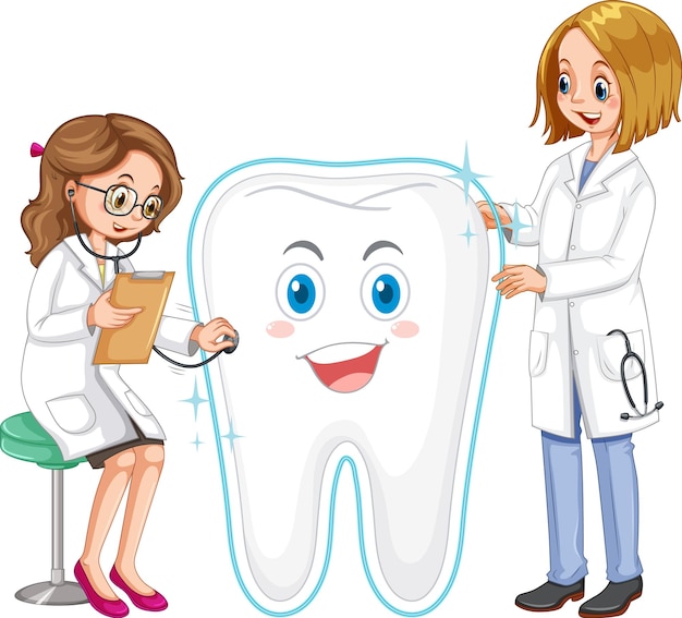 歯科医は白い背景に大きな歯の世話をします