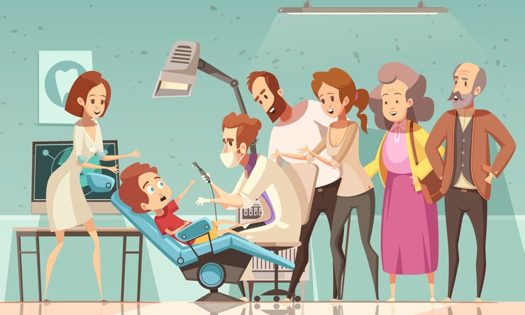 Free Vector dentist treating child illustration