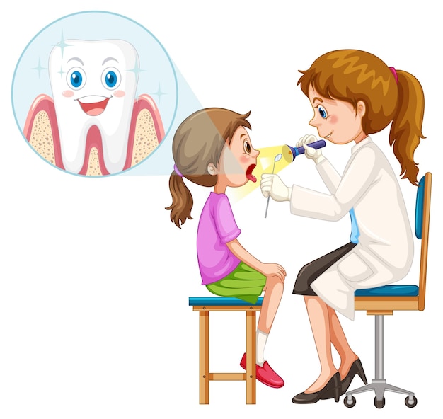 Dentist woman examining patient teeth on white background