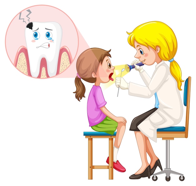 Free vector dentist woman examining patient teeth on white background