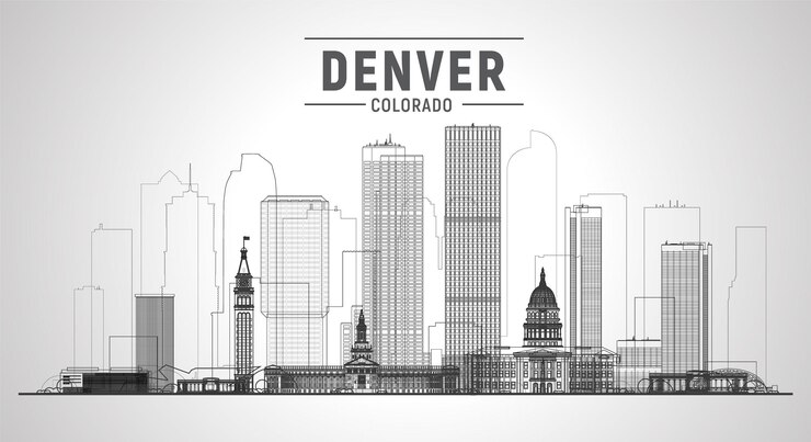 Free Vector denver  colorado  line skyline with panorama in white background vector illustration business travel and tourism concept with modern buildings