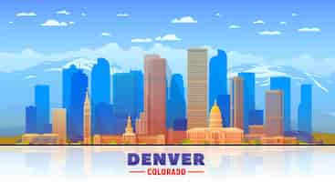 Vettore gratuito skyline di denvercolorado con panorama sullo sfondo del cielo e delle montagne illustrazione vettoriale viaggi d'affari e concetto di turismo con edifici moderni