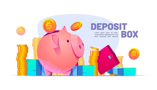 Free vector deposit box banner with piggy bank, coins, purse