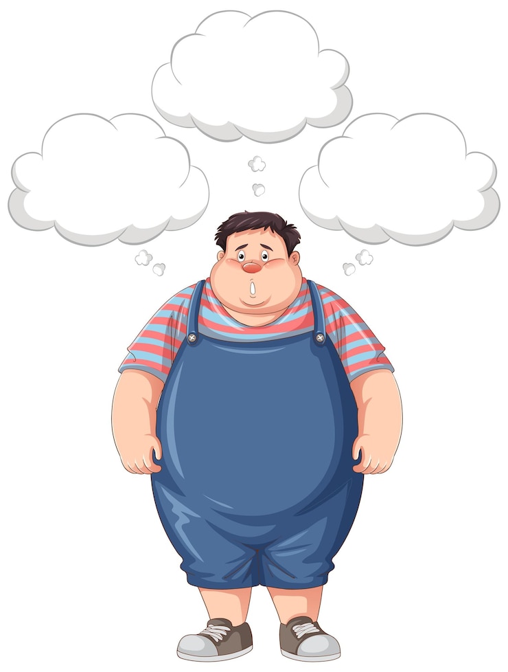 無料Vector 吹き出しを持つ落ち込んだ太りすぎの男性