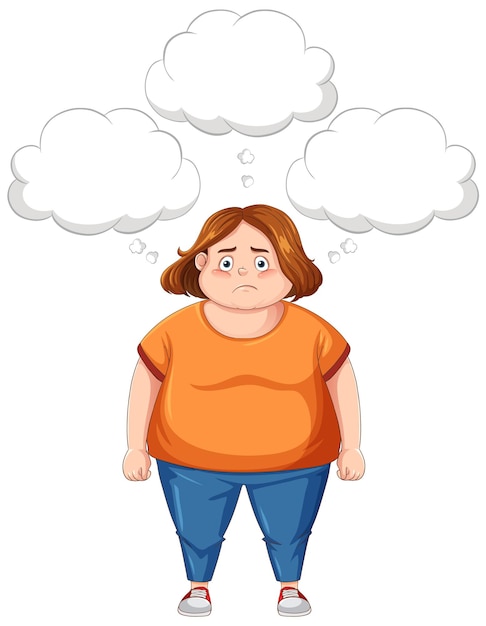 Free vector depressed overweight woman with speech bubbles