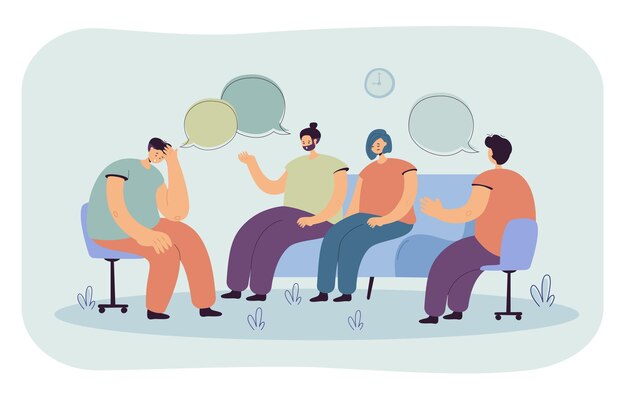 depressed people counseling with psychologist isolated flat  illustration. cartoon illustration