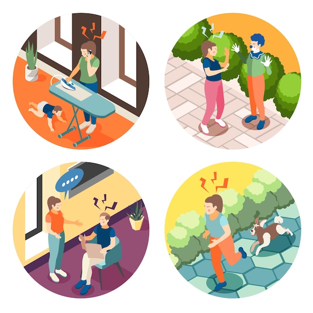 Depression anxiety round isometric illustration