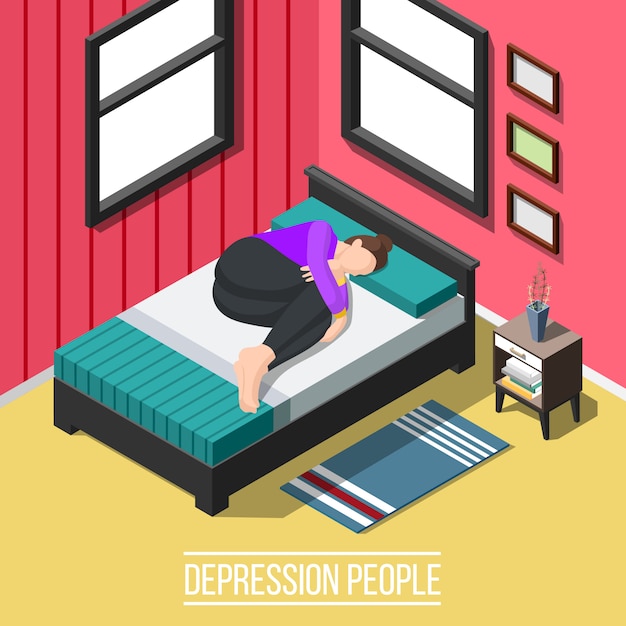 Depression people isometric scene