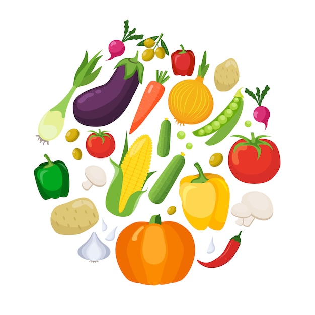 Des icônes colorées de légumes à plat