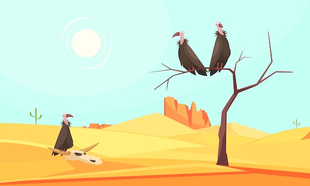 Free vector desert birds landscape composition