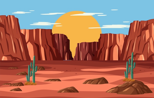 Illustrazione vettoriale del tramonto del deserto del canyon