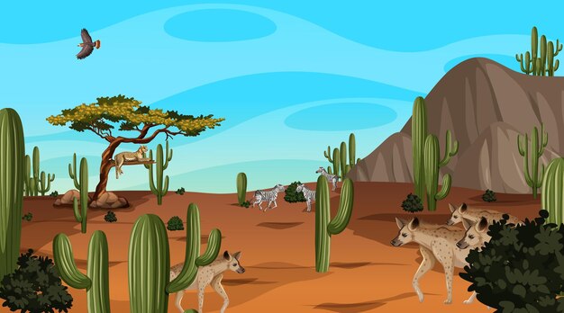 Desert forest landscape at daytime scene with willd animals