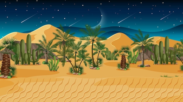 Free vector desert forest landscape at night scene