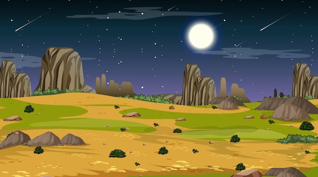 Free vector desert forest landscape at night scene