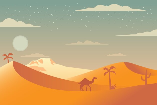 夕日と砂漠の風景ピンクの背景 無料のベクター 夕日と砂漠の風景ピンクの背景 無料のベクター