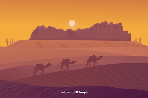 ラクダと砂漠の風景の背景