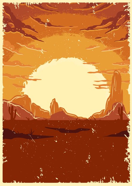 Desert landscape vintage illustration